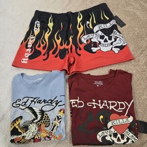 Ed Hardy Graphic T-Shirts and Shorts Set